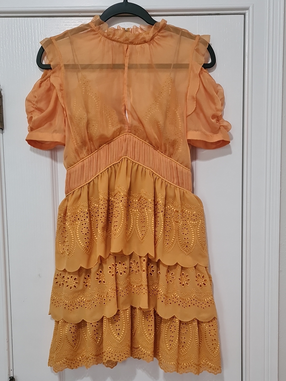 Self Portrait - Eyelet Tiered Dress In Mustard